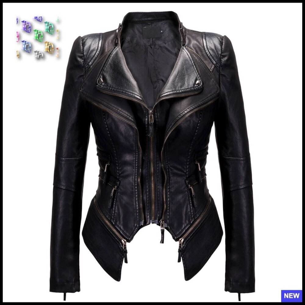 Faux Leather Biker Jacket Studded Moto Chic Perfectly Shaping Vintage